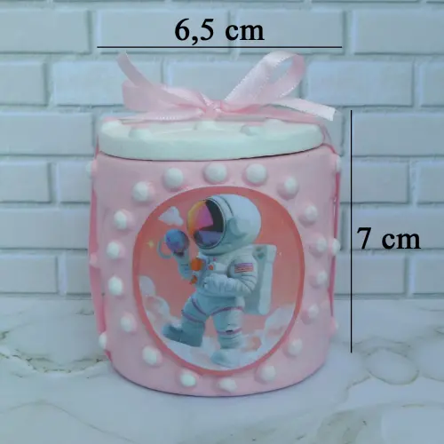 10 Lembrancinha Astronauta Rosa Caixinha De Gesso 6,5 x 7 Cm Para
