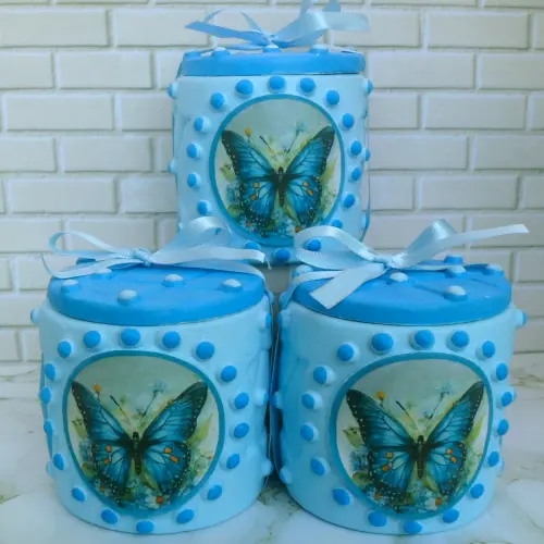 10 Lembrancinha Borboleta Azul Caixinha De Gesso 6,5 x 7 Cm Para Festas  E Aniversários