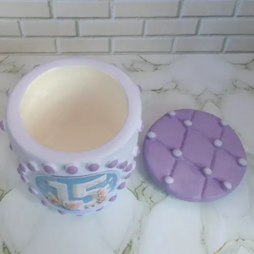 Lembrancinha 15 Anos Lilás Caixinha De Gesso Para Festas