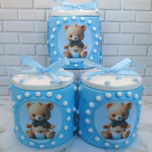 10 Lembrancinha Chá De Fraldas Azul Caixinha De Gesso 6,5 x 7 Cm Para Festas  E Aniversários
