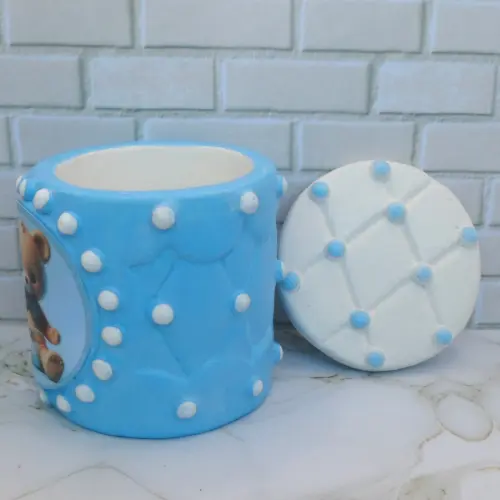 10 Lembrancinha Chá De Fraldas Azul Caixinha De Gesso 6,5 x 7 Cm