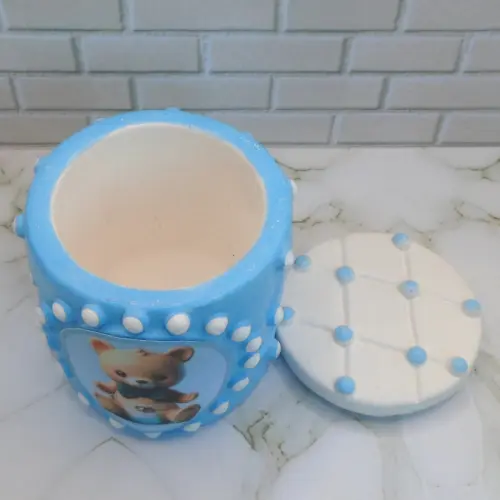 10 Lembrancinha Chá De Fraldas Azul Caixinha De Gesso 6,5 x 7 Cm