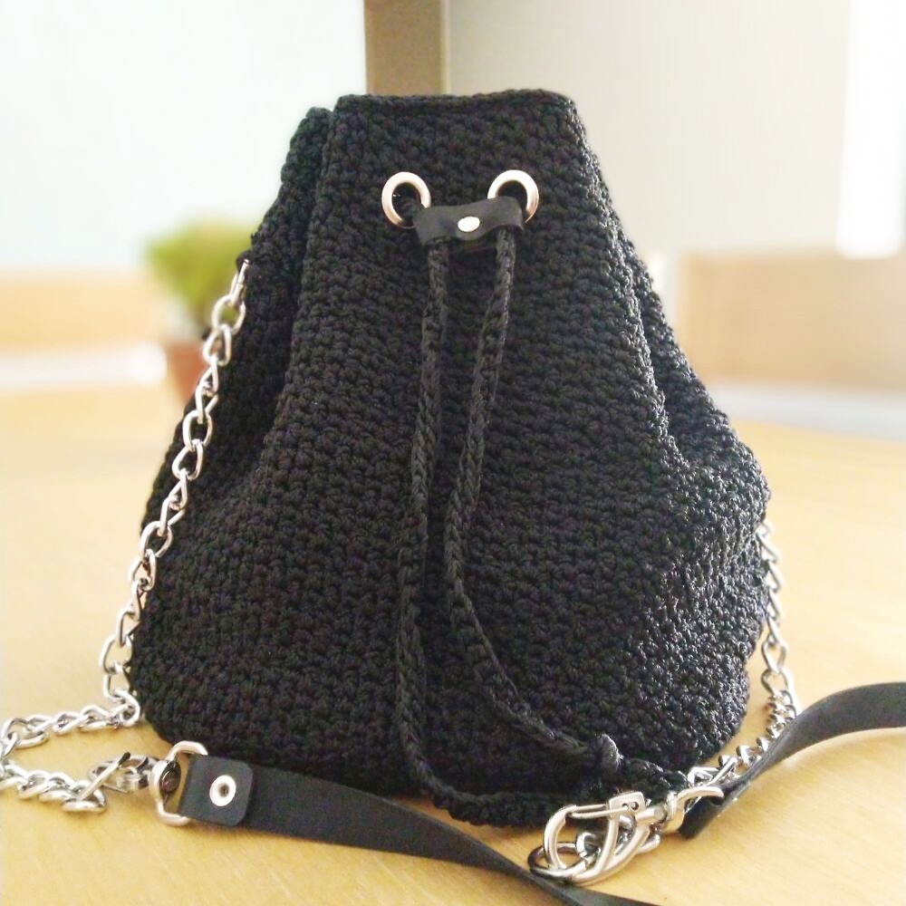 Bolsa Feminina Casual Personalizada Preta de Crochê - Presente F