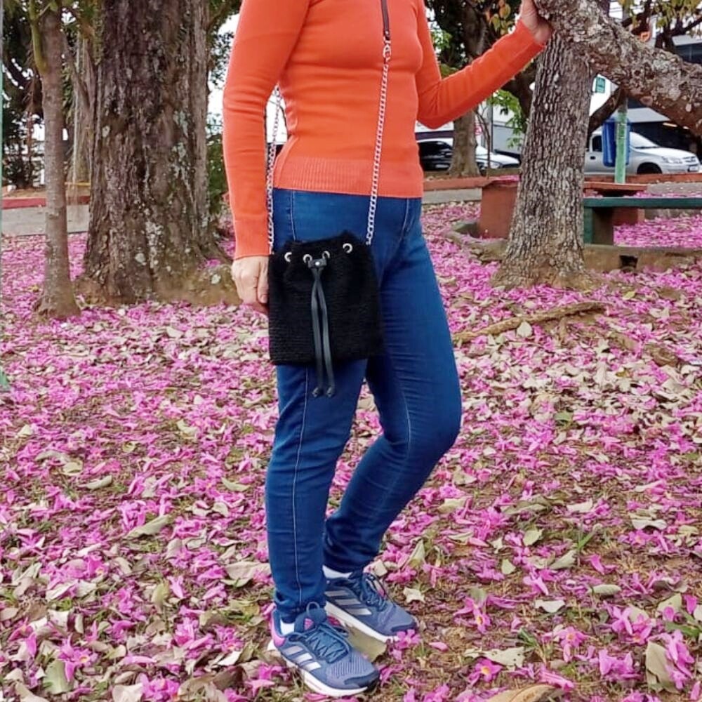 Bolsa Feminina Casual Personalizada Preta de Crochê - Presente F