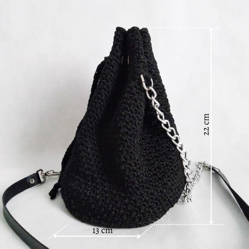 Bolsa Feminina Casual Personalizada Preta de Crochê - Presente F