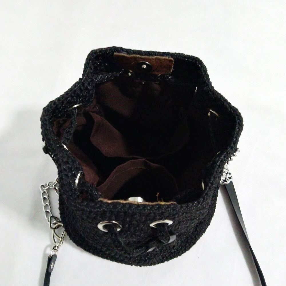 Bolsa Feminina Casual Personalizada Preta de Crochê - Presente F