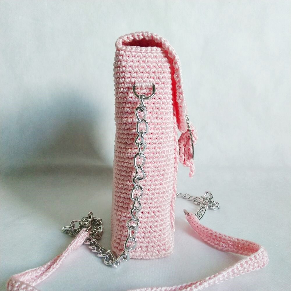Bolsa Feminina Casual Pequena Rosa de Crochê - Presente Artesana