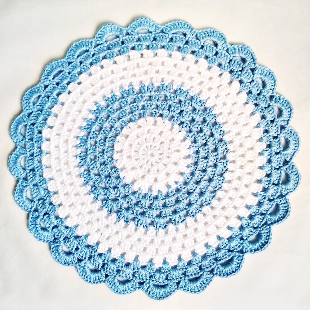 Sousplat de Crochê em Fio 100% Algodão Mercerizado Azul e Branc