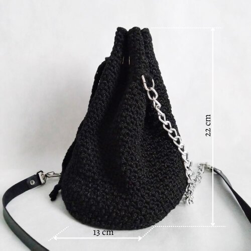 Bolsa Feminina Casual Personalizada Preta de Crochê - Presente F