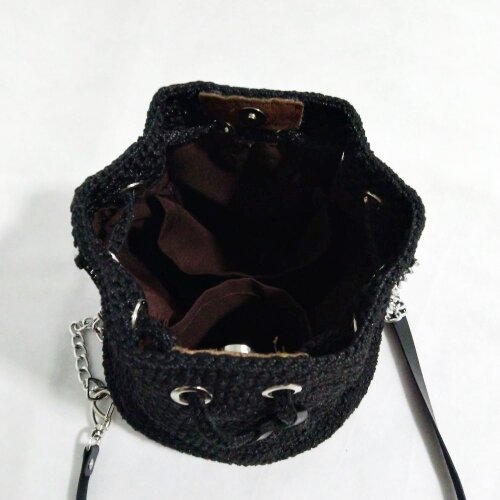 Bolsa Feminina Casual Personalizada Preta de Crochê - Presente F