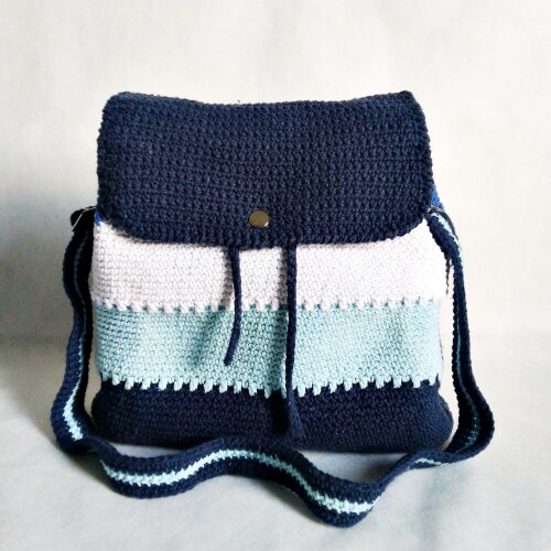 Bolsa Feminina Casual em Barbante Azul de Crochê - Presente Arte