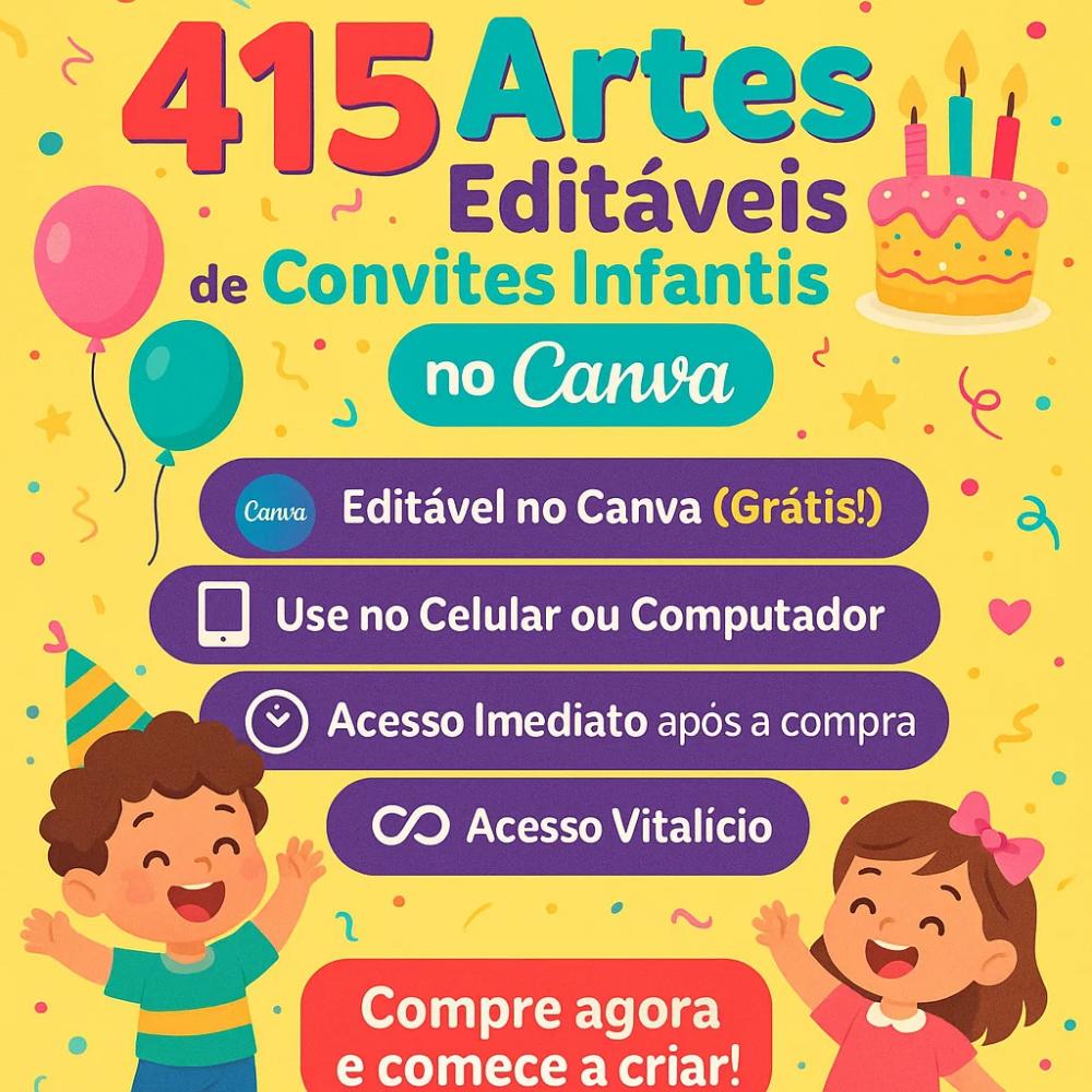 415 Artes De Convites Aniversario Infantil Editável No Canva