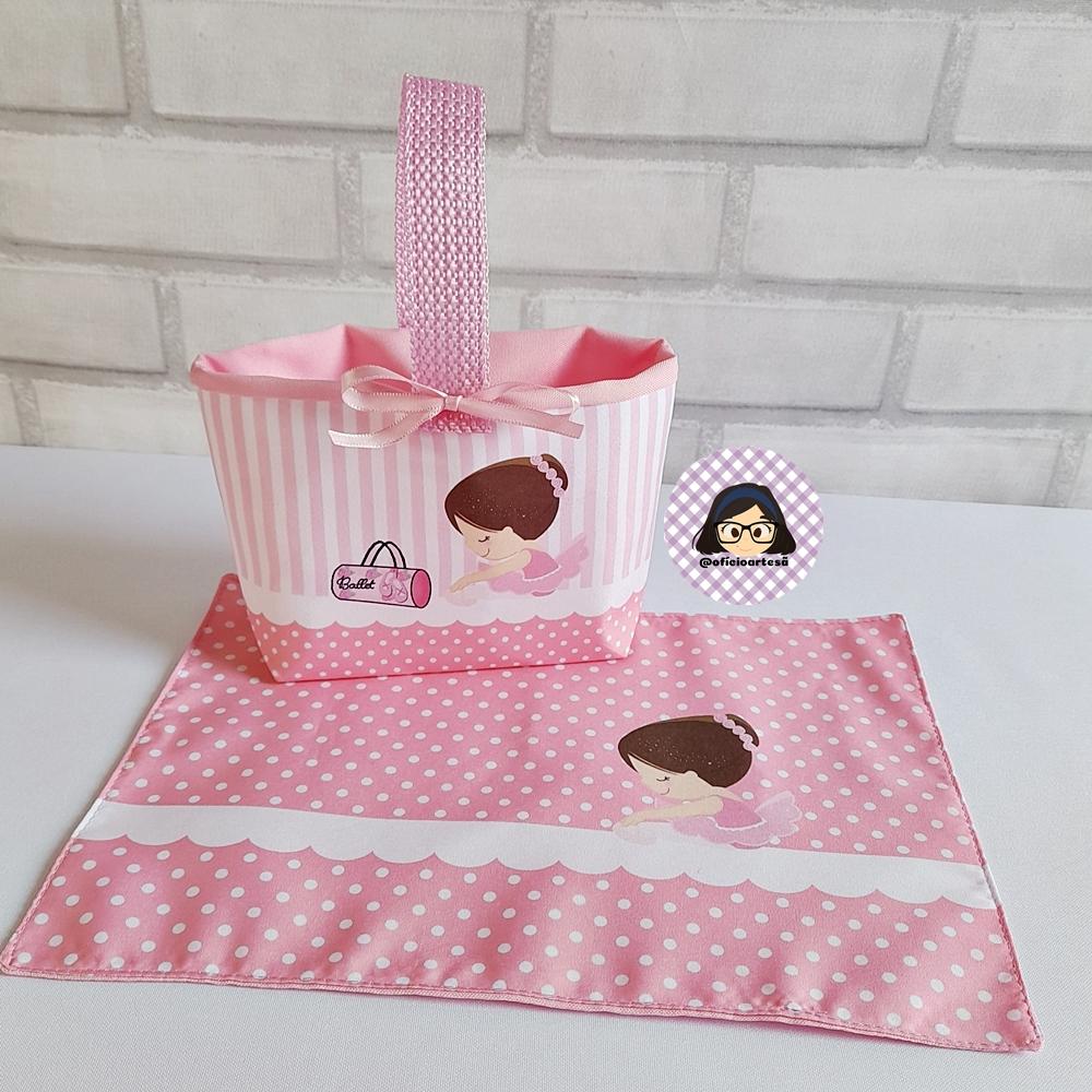 Kit 15 mini cestinhas e 15 toalhinhas Bailarina