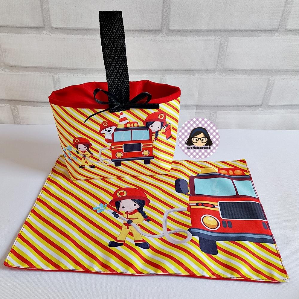 Kit 15 Mini Cestinha e 15 toalhinhas Bombeira