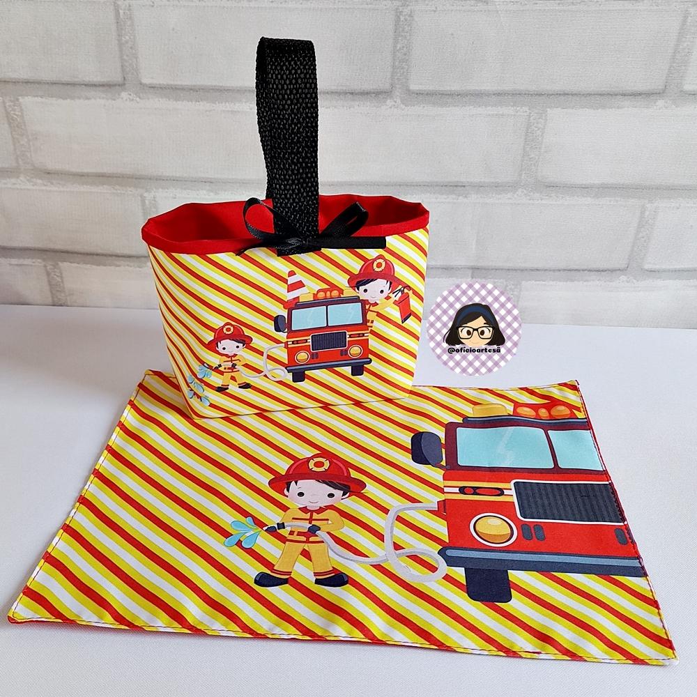 Kit 15 Mini Cestinha e 15 toalhinhas Bombeiro