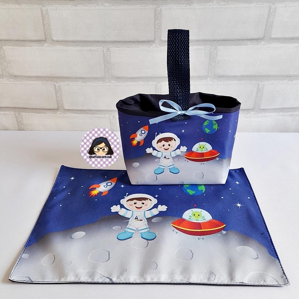 Kit 15 mini cestinhas e 15 toalhinhas Astronauta