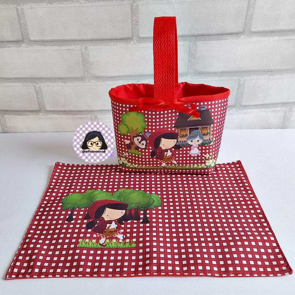 Kit 15 mini cestinhas e 15 toalhinhas Chapeuzinho Vermelho