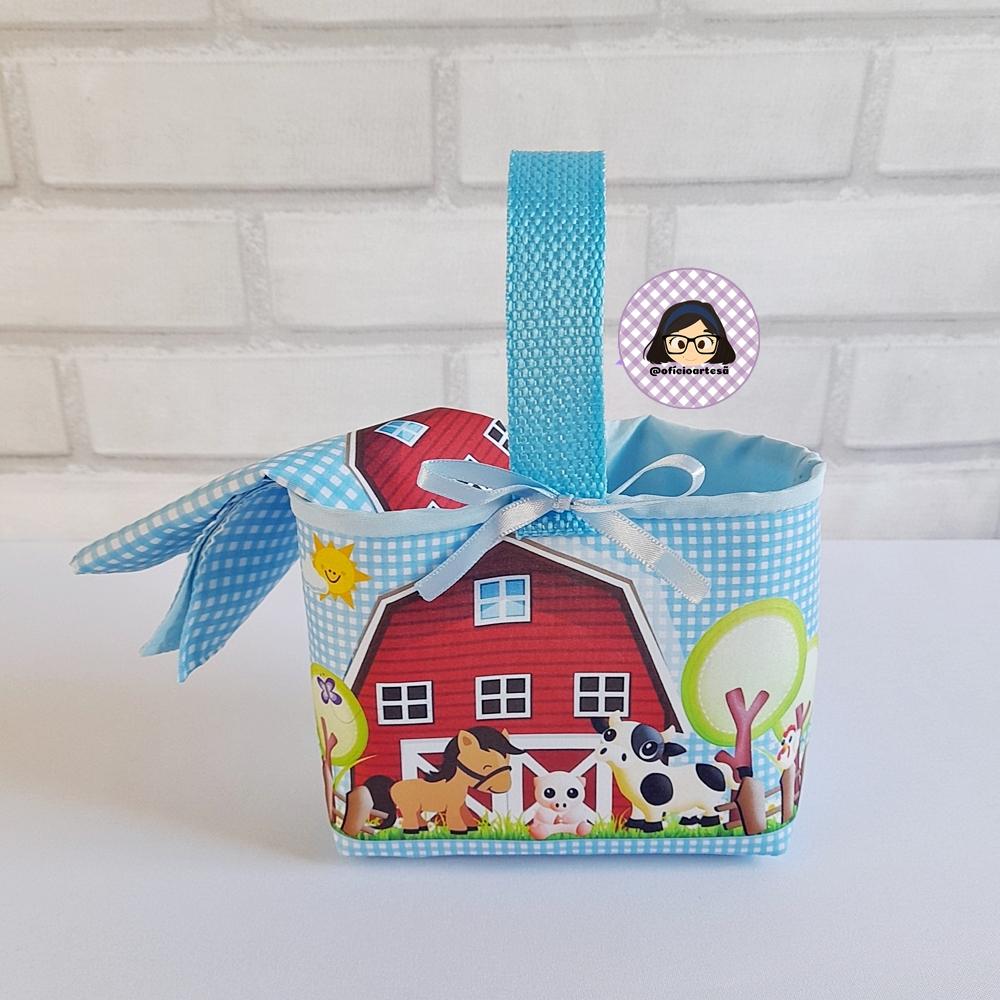 Kit 15 mini cestinhas e 15 toalhinhas Fazendinha Azul