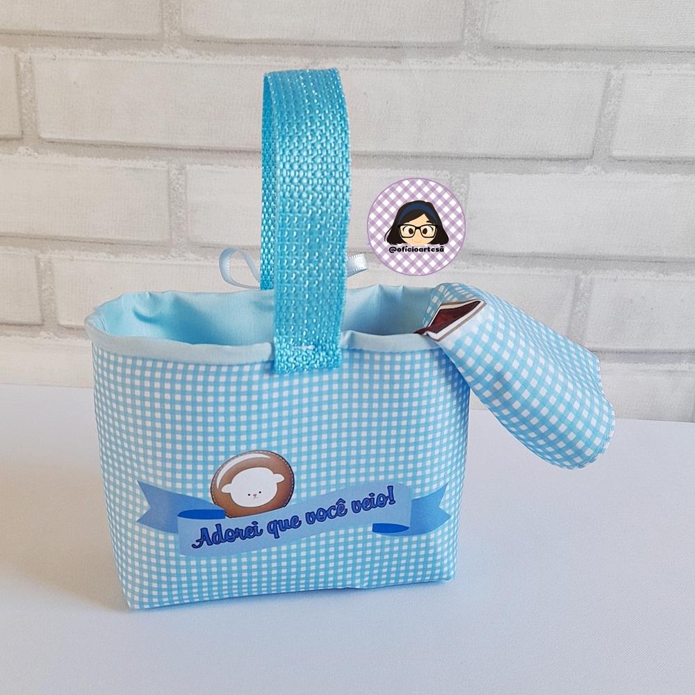 Kit 15 mini cestinhas e 15 toalhinhas Fazendinha Azul