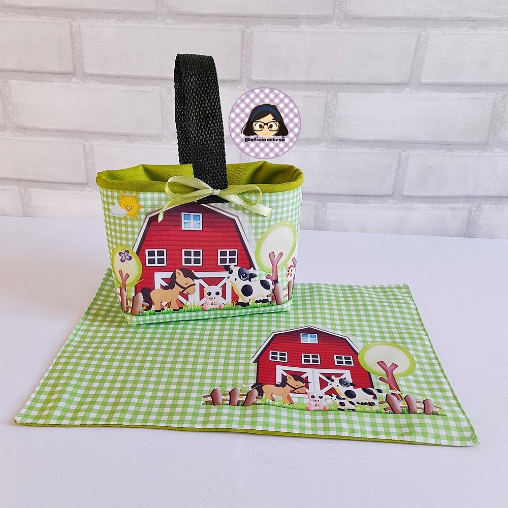 Kit 15 mini cestinhas e 15 toalhinhas Fazendinha Verde