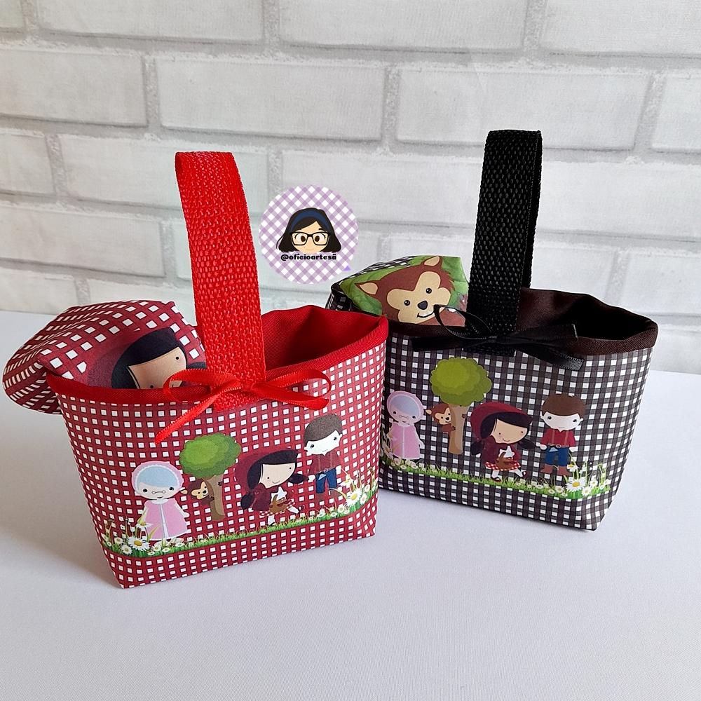 Kit 15 mini cestinhas e 15 toalhinhas Chapeuzinho Vermelho e Lobi