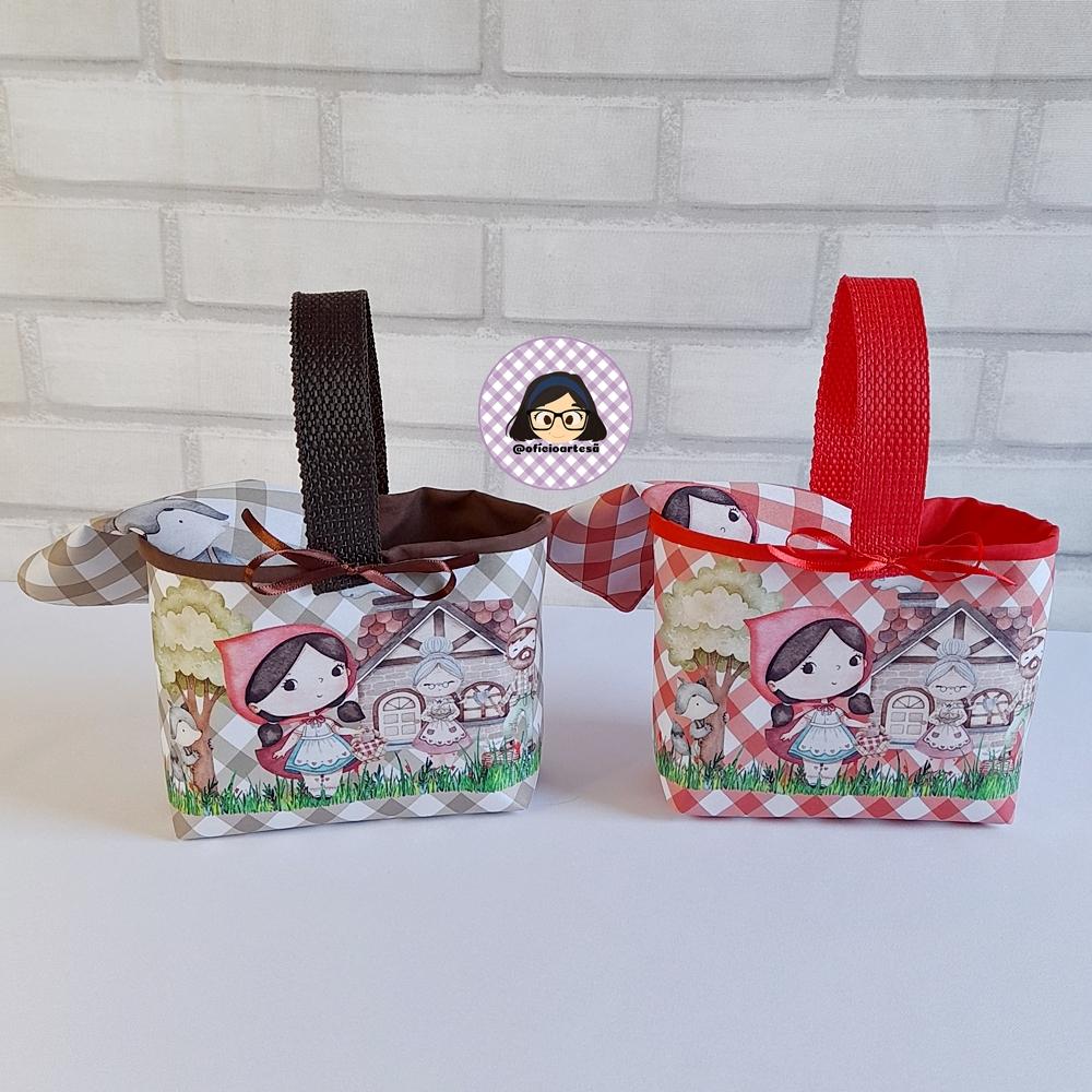 Kit 15 mini cestinhas e 15 toalhinhas Chapeuzinho Vermelho e Lobi