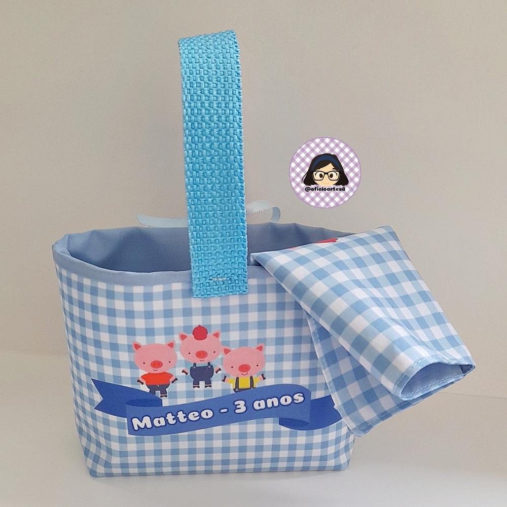 Kit 15 mini cestinhas e 15 toalhinhas 3 Porquinhos