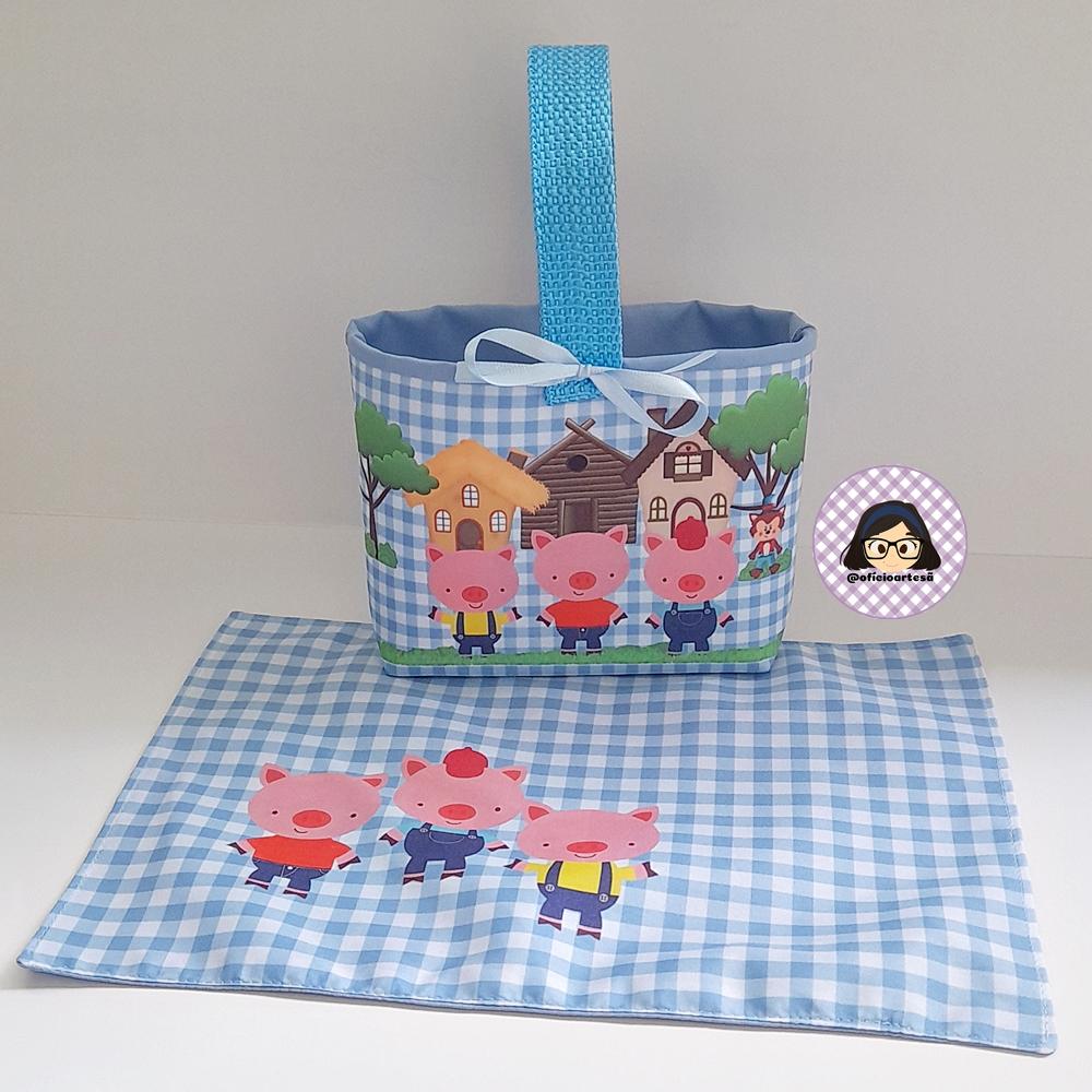 Kit 15 mini cestinhas e 15 toalhinhas 3 Porquinhos