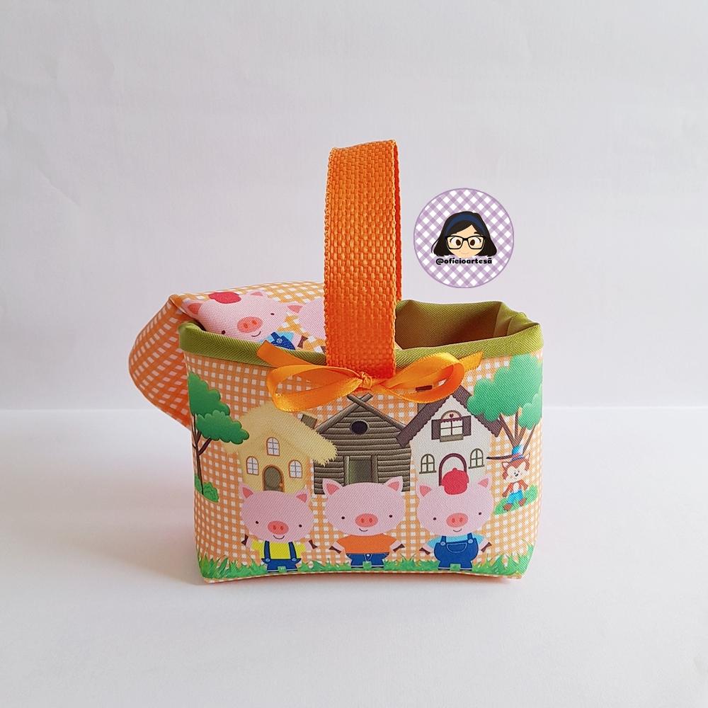 Kit 15 mini cestinhas e 15 toalhinhas 3 Porquinhos Laranja