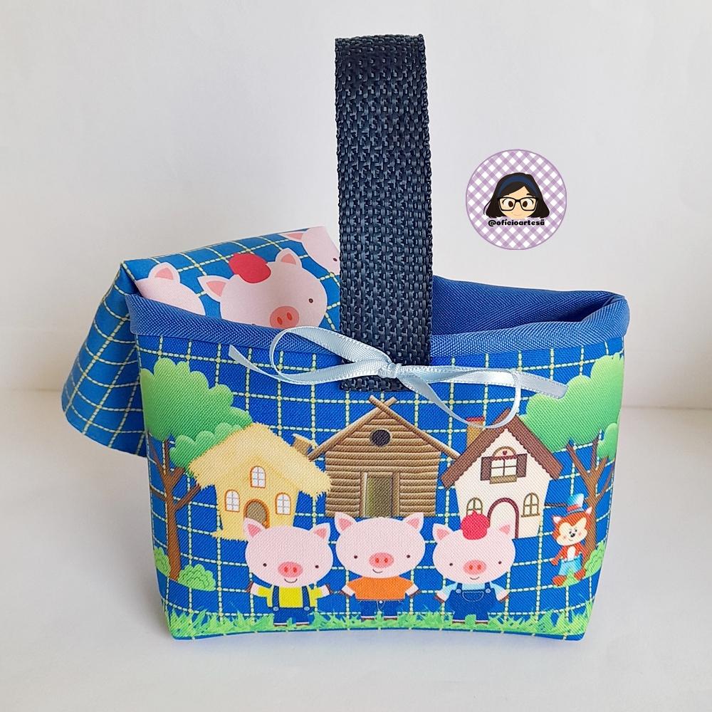 Kit 15 mini cestinhas e 15 toalhinhas 3 Porquinhos