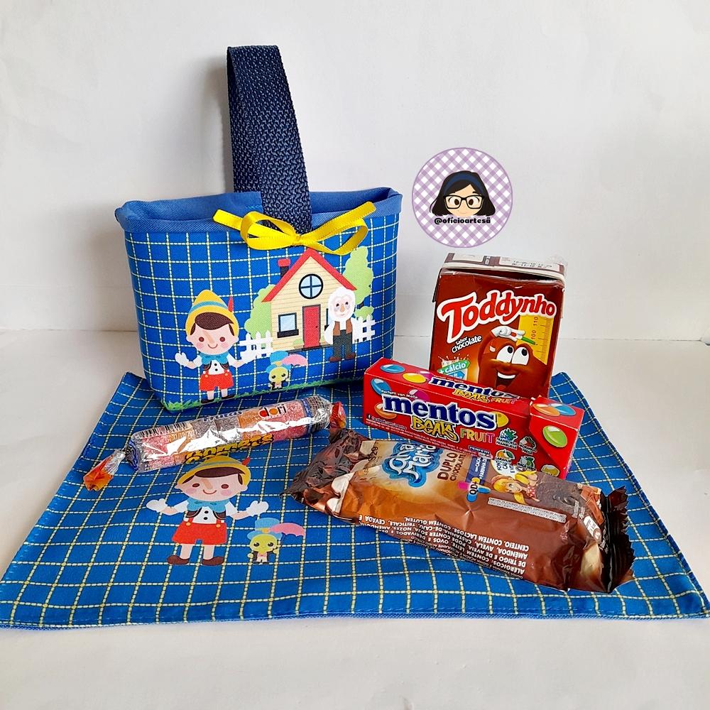 Kit 15 mini cestinhas e 15 toalhinhas Pinóquio