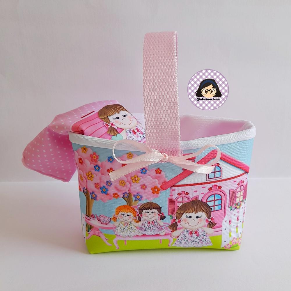 Kit 15 mini cestinhas e 15 toalhinhas Casa de Bonecas