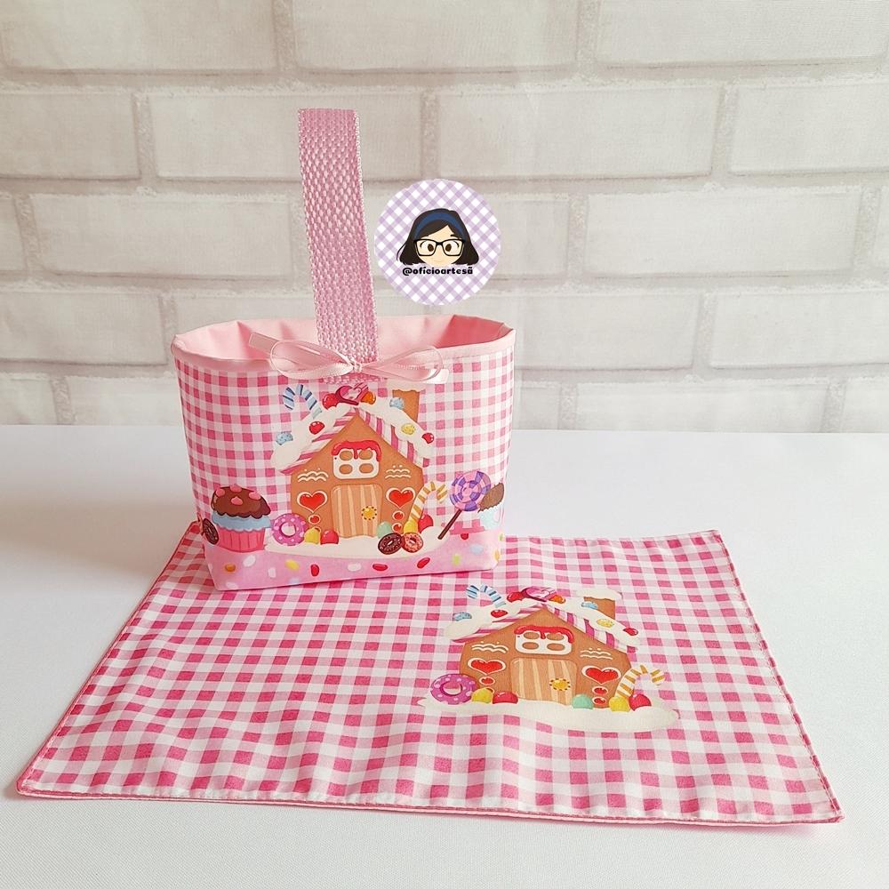 Kit 15 mini cestinhas e 15 toalhinhas Candy House Rosa