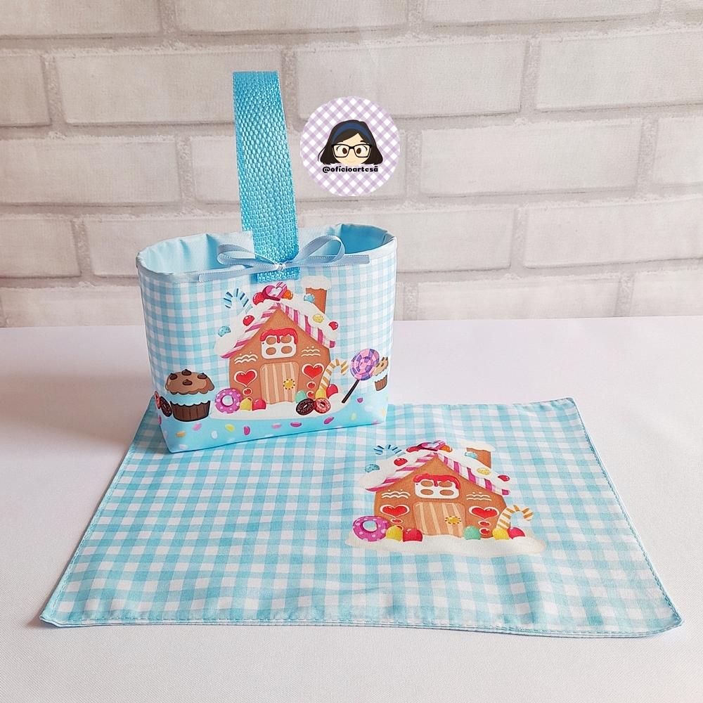 Kit 15 mini cestinhas e 15 toalhinhas Candy House Azul