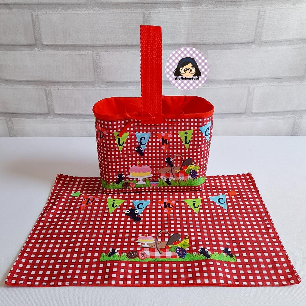 Kit 15 mini cestinhas e 15 toalhinhas Piquenique