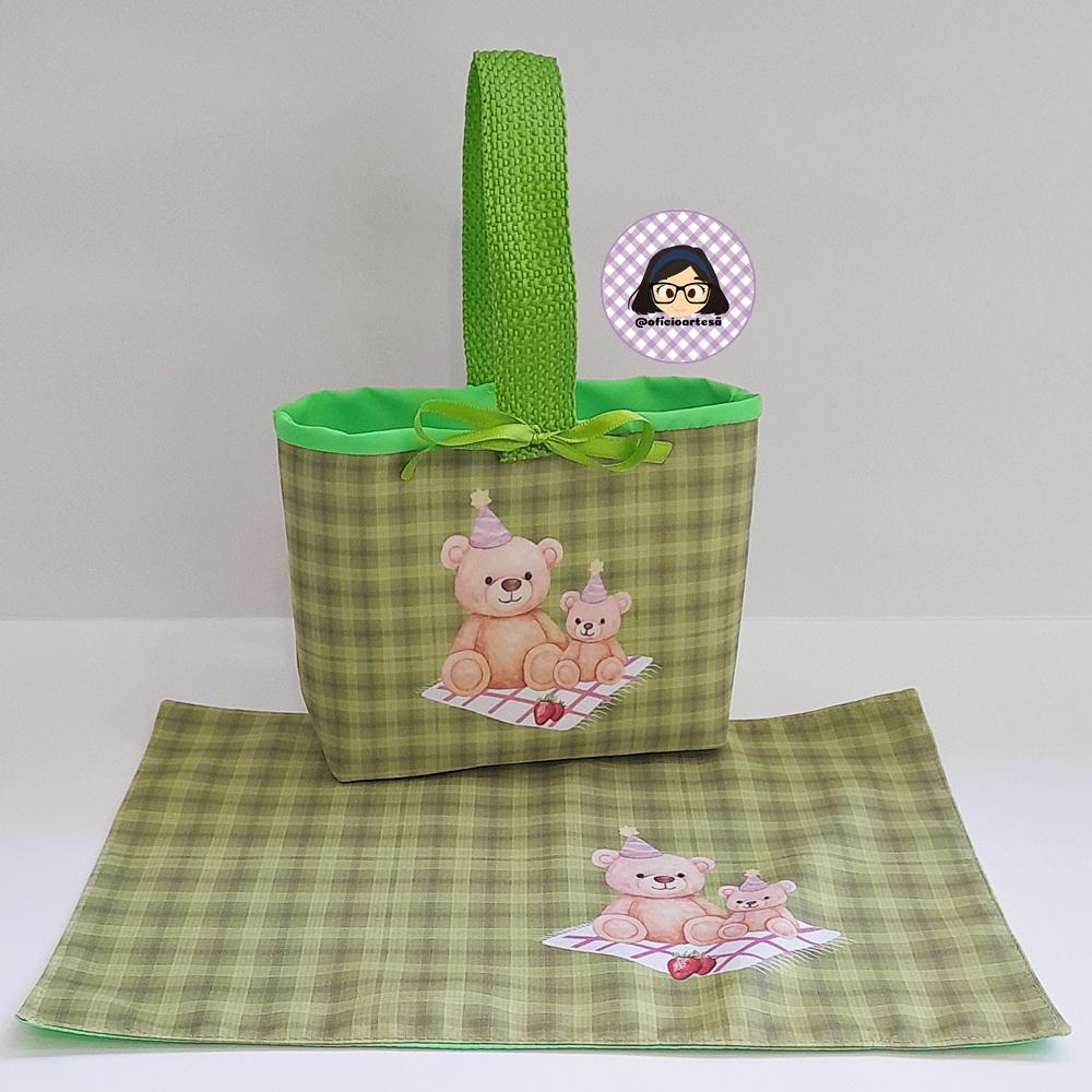Kit 15 mini cestinhas e 15 toalhinhas Piquenique da Ursa