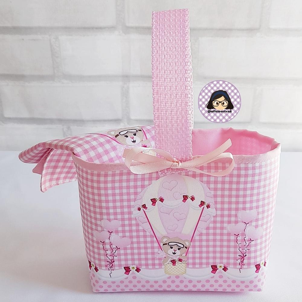 Kit 15 mini cestinhas e 15 toalhinhas Ursinha Baloeira