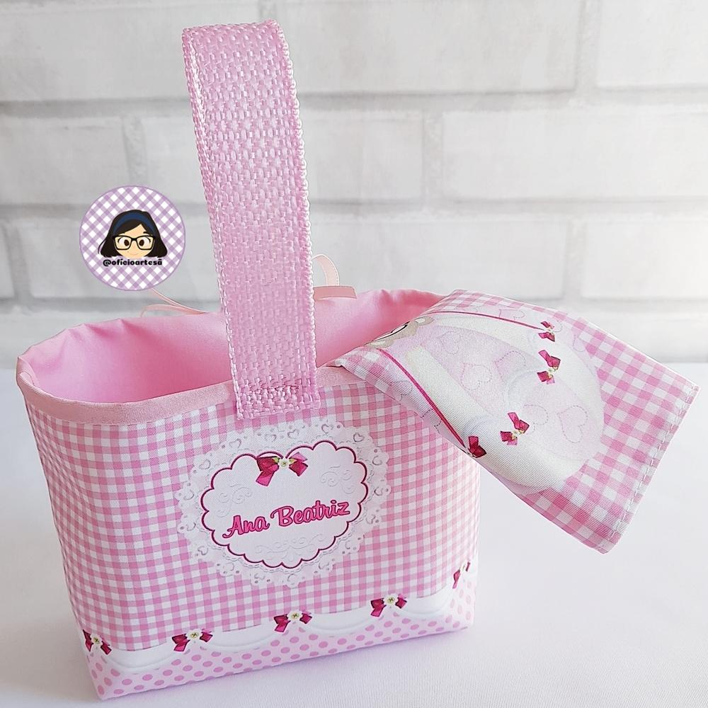 Kit 15 mini cestinhas e 15 toalhinhas Ursinha Baloeira