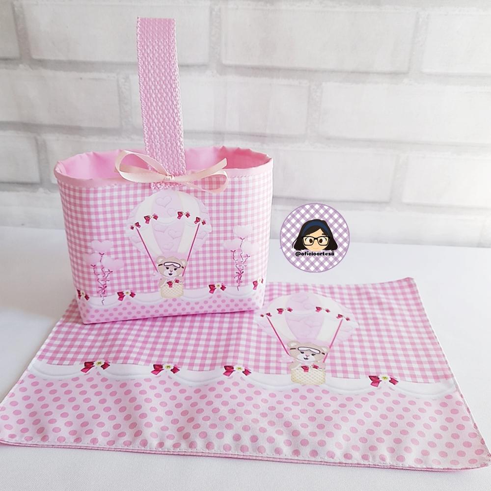 Kit 15 mini cestinhas e 15 toalhinhas Ursinha Baloeira