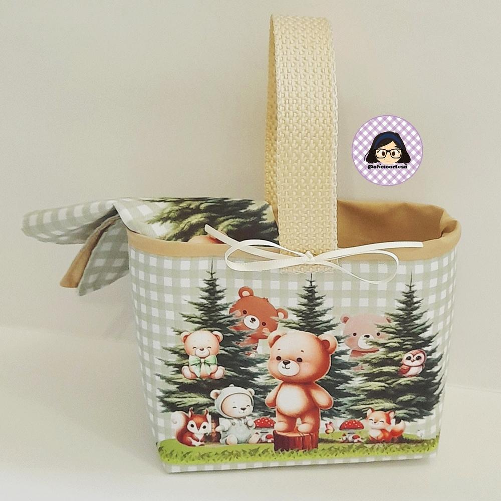 Kit 15 mini cestinhas e 15 toalhinhas Ursinhos no Bosque Encantad