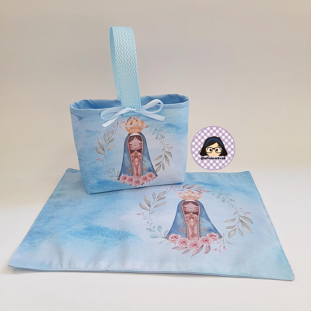 Kit 15 mini cestinhas e 15 toalhinhas Nossa Senhora Aparecida