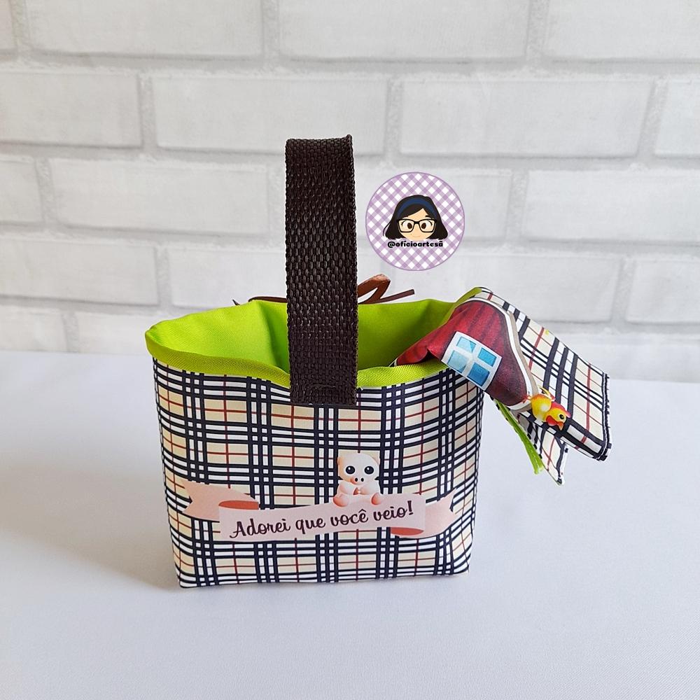 Kit 15 mini cestinhas e 15 toalhinhas Fazendinha Xadrez Vichy