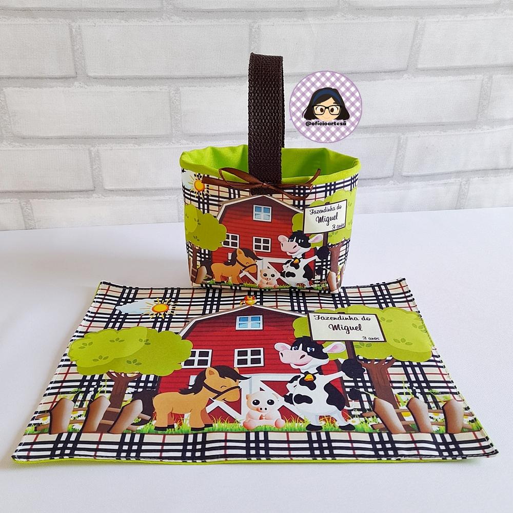 Kit 15 mini cestinhas e 15 toalhinhas Fazendinha Xadrez Vichy