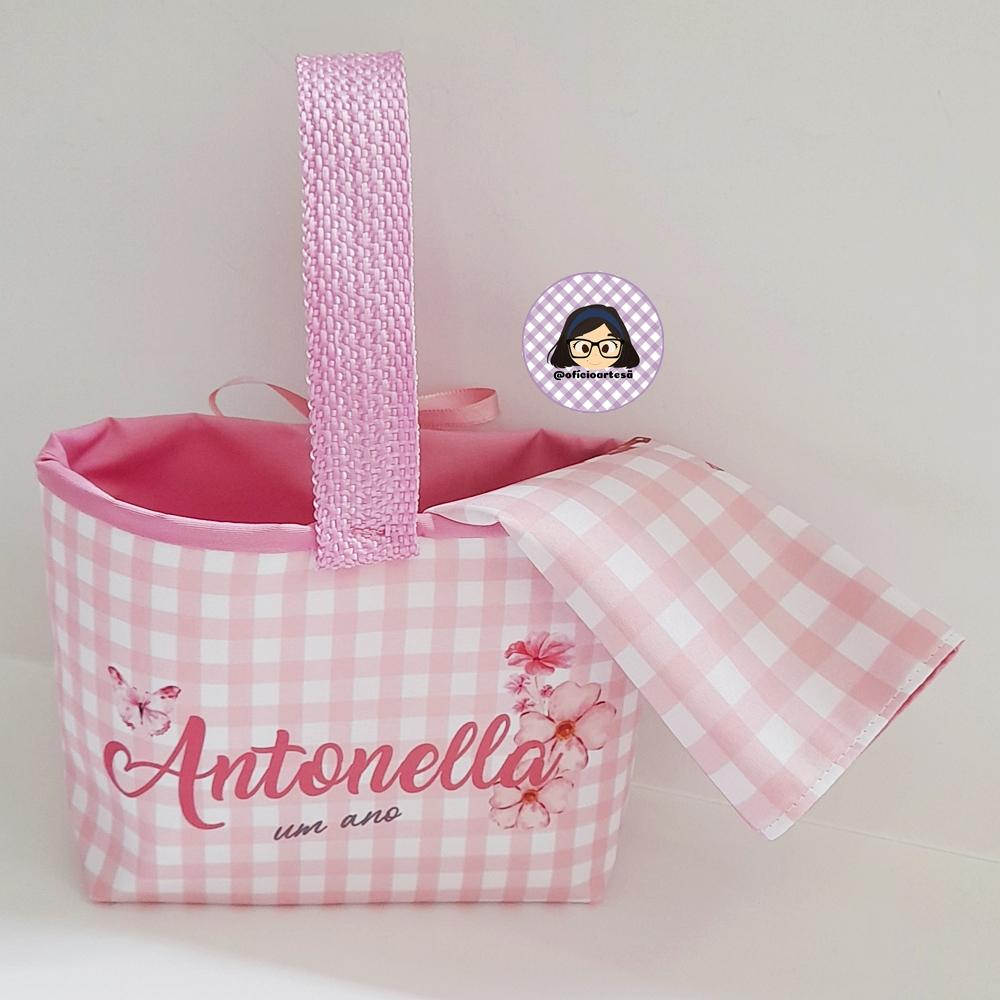 Kit 15 mini cestinhas e 15 toalhinhas Bosque Encantado Rosa