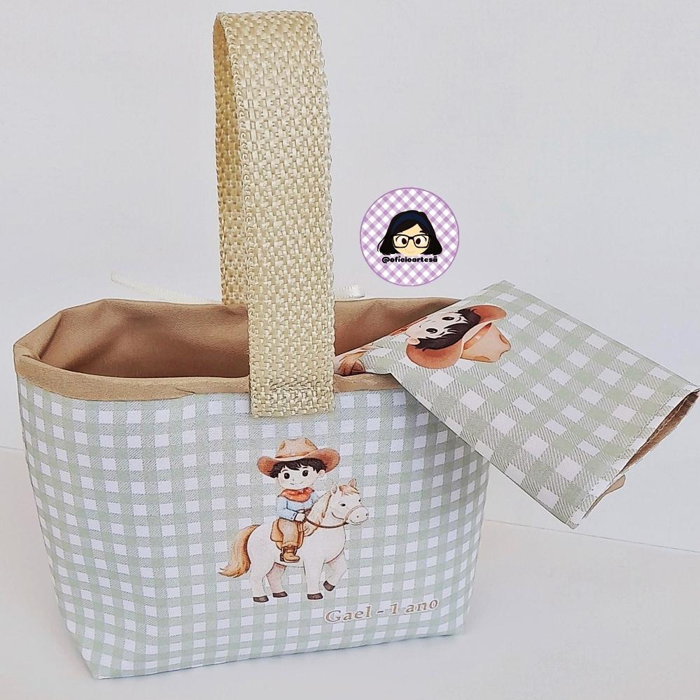 Kit 15 mini cestinhas e 15 toalhinhas Fazendinha Boiadeiro