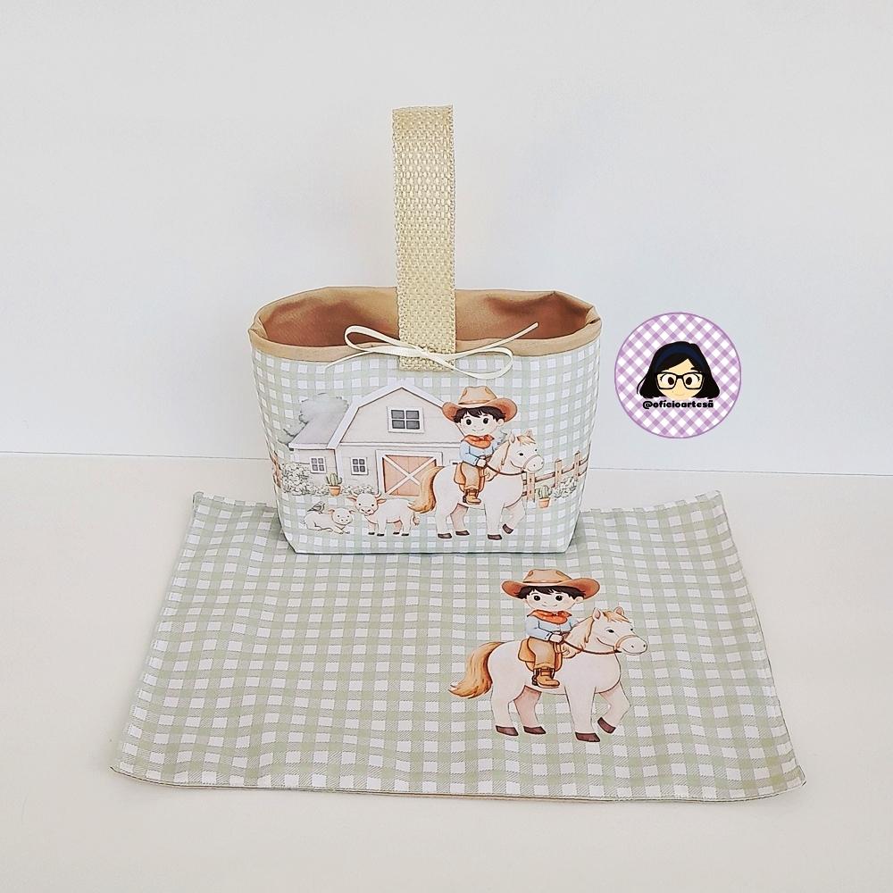 Kit 15 mini cestinhas e 15 toalhinhas Fazendinha Boiadeiro