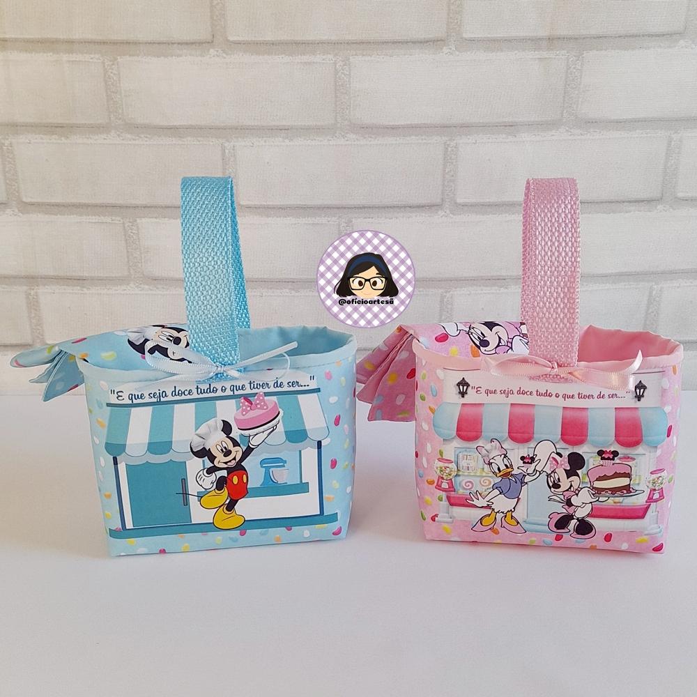 Kit 15 mini cestinhas e 15 toalhinhas Minnie e Mickey Confeiteiro