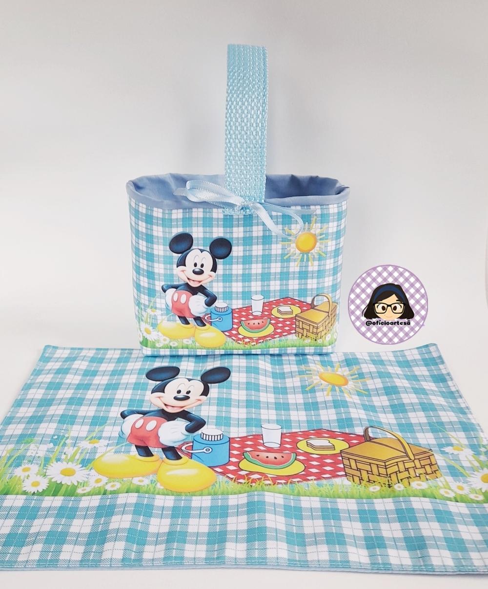 Kit 15 mini cestinhas e 15 toalhinhas Picnic do Mickey