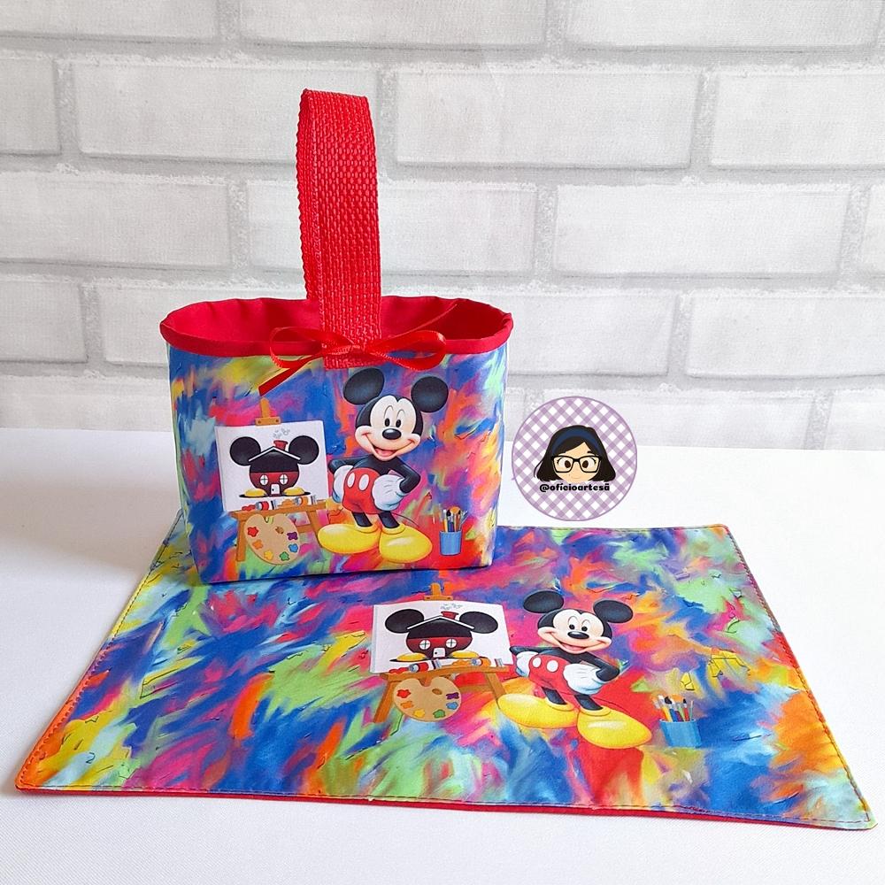 Kit 15 mini cestinhas e 15 toalhinhas Mickey Pintor
