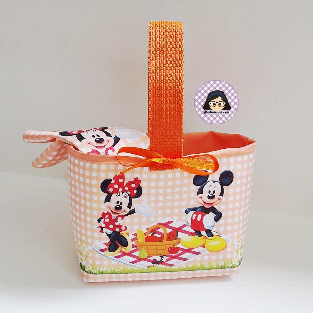 Kit 15 mini cestinhas e 15 toalhinhas Picnic Minnie e Mickey Lara